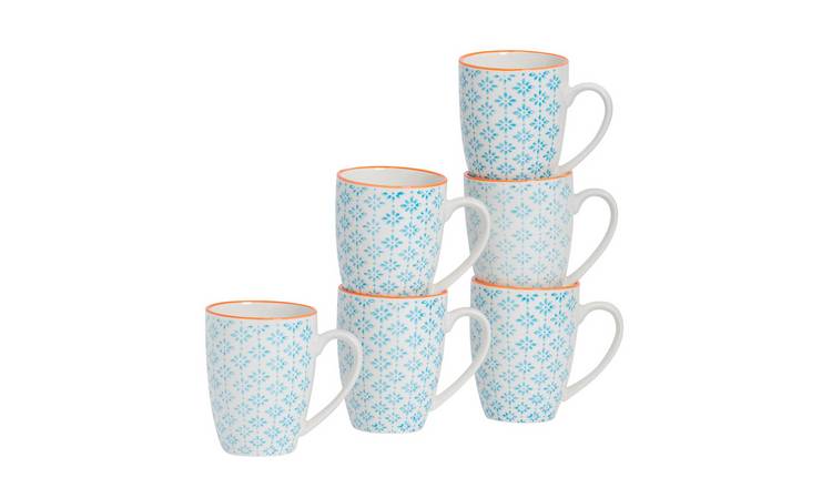 Nicola Spring Nicola Spring Hand-Printed Mug - 330ml - Blue - Pack of 6