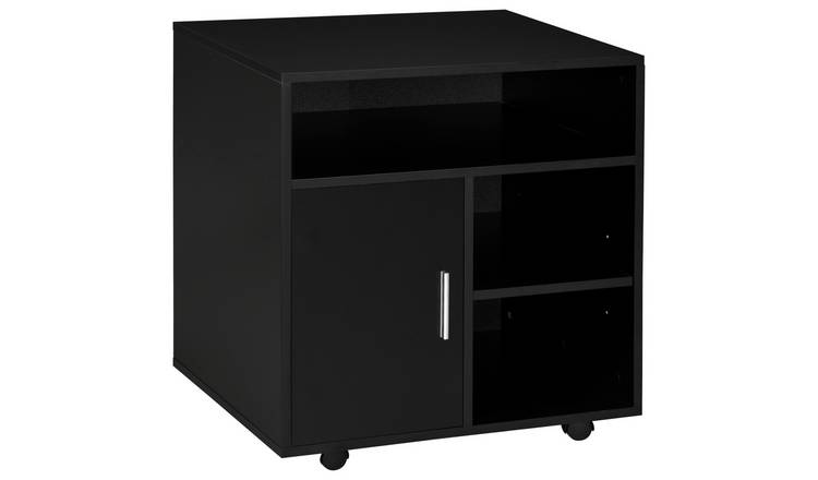 HOMCOM Printer Stand with Cabinet and Shelves - Black