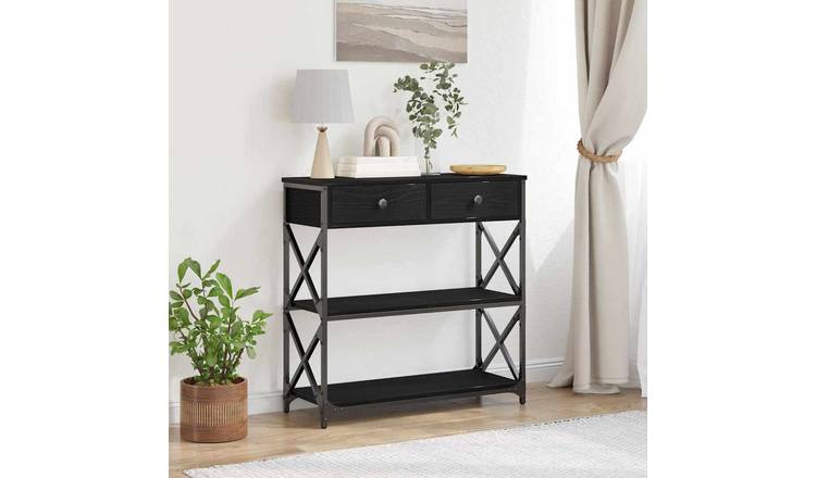 Walplus 1 Drawer Engineered Wood Console Table - Dark Oak - 75 x 28 x 75 cm