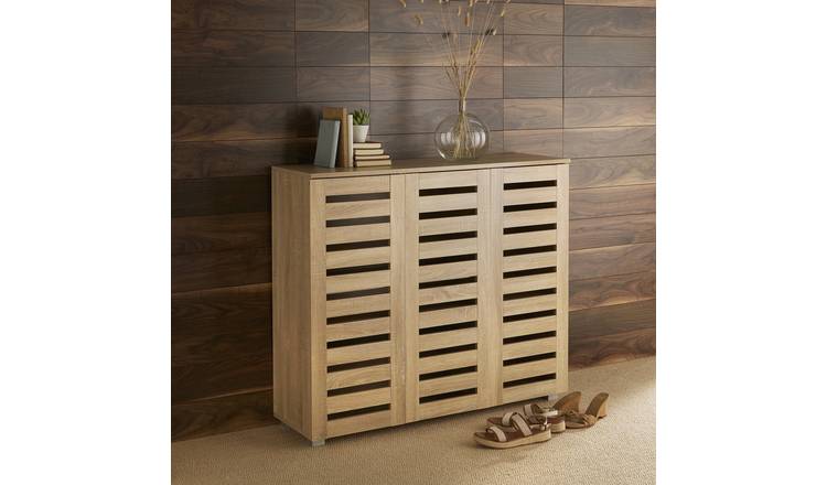 Home Source Oslo 3 Door Shoe Storage Cabinet - Oak