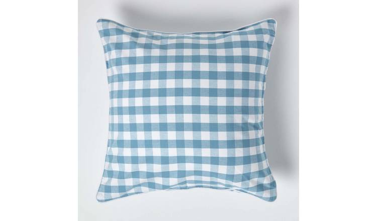 Homescapes Blue Block Check Cotton Gingham Cushion Cover - 60 x 60 cm