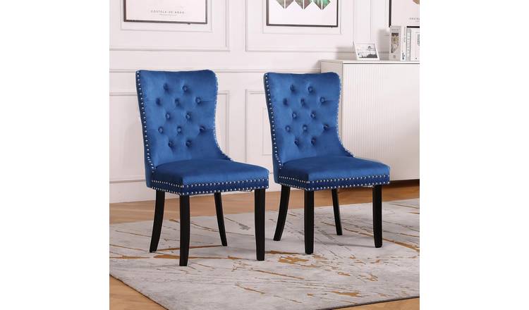 Neo Set of 2 Studded Velvet Dining Chairs - Blue