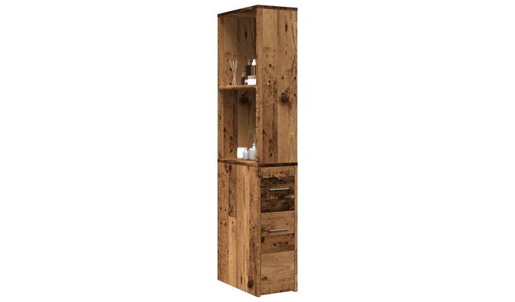 Walplus Engineered Wood Cupboard - Dark Wood - 22 x 41 x 135 cm