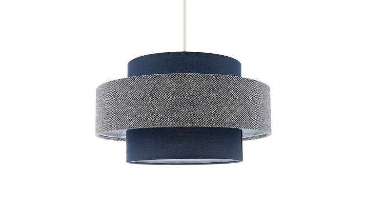 Happy Homewares Midnight Blue Herringbone Linen and Cotton Pendant Shade - 30cm