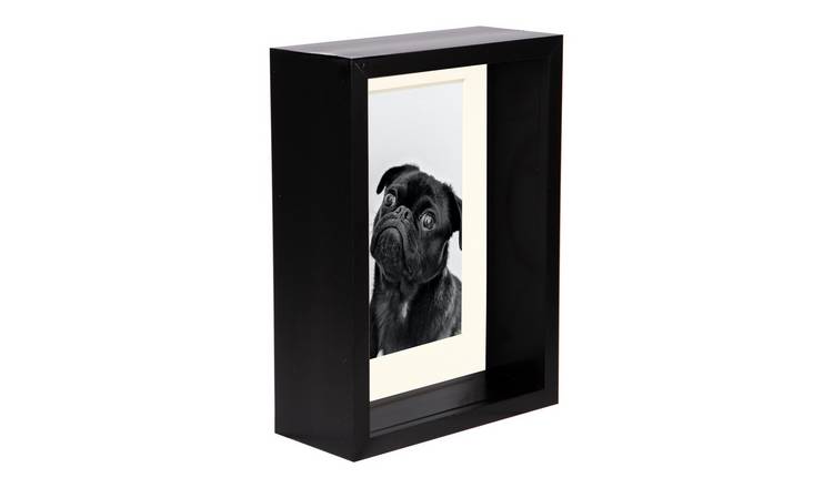 Nicola Spring 3D Deep Box Photo Frame - 5" x 7" with Mount - Black/Ivory