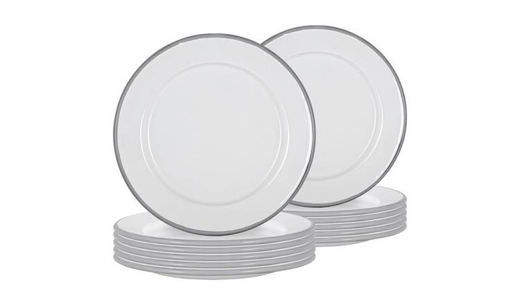 Argon Tableware White Enamel Side Plates - Grey - Pack of 12