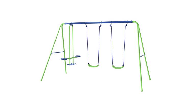 Outsunny Metal Kids Swing Set with 2 Seats Glider - Green