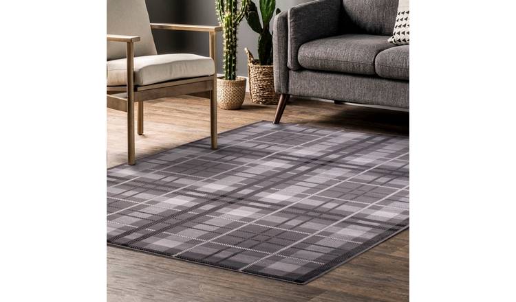 Mega Flooring Grey Modern Chequered Rug - 60 x 110cm