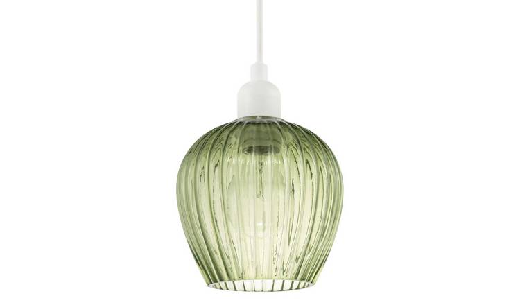 Happy Homewares Emerald Green Glass Easy Fit with Ridged Pendant Shade - 15cm