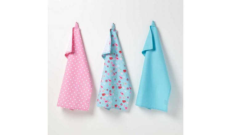 Homescapes Pack of 3 Cotton Birds And Flowers Tea Towels - Blue