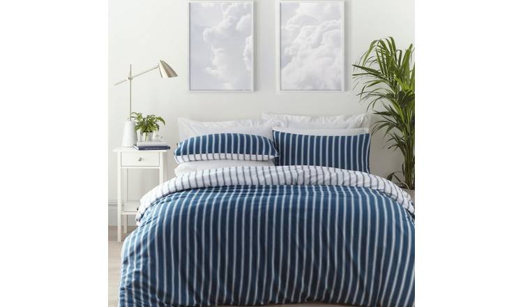 Portfolio Home Harvard Stripe Blue Duvet Cover Set - Super King