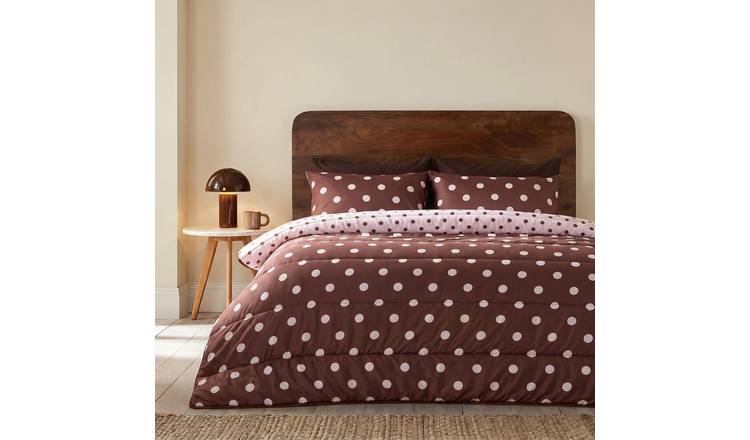 OHS Polka Dot 10.5 Tog Reversible Coverless Duvet Set - Brown/Ivory - Double