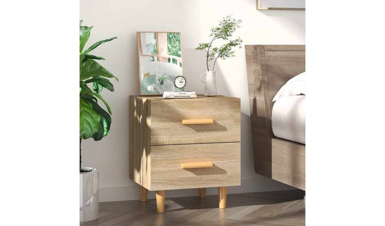 Walplus 2 Drawer Engineered Wood Bed Cabinet - Light Oak - 40 x 35 x 47.5 cm
