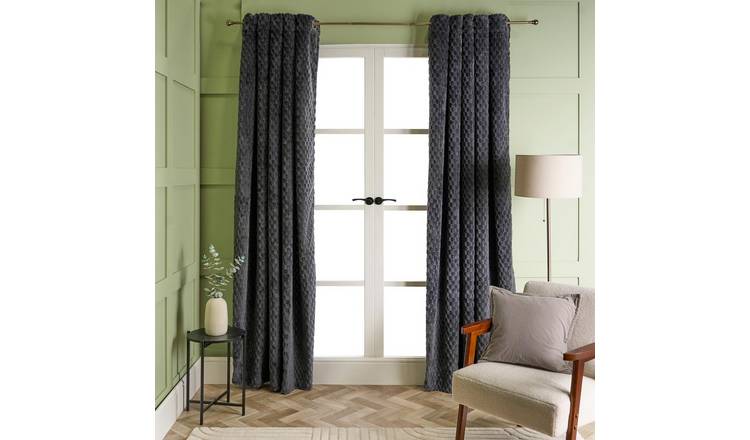 OHS Waffle Fleece Thermal Curtains 168 x 229cm - Charcoal