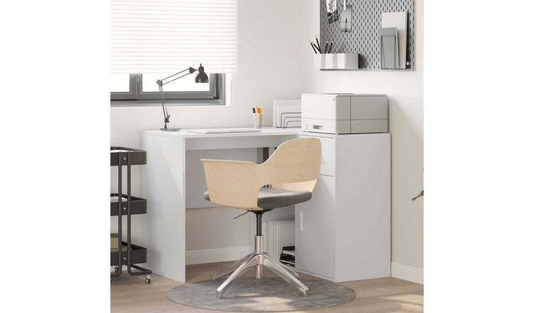 Walplus Corner Desk with Drawer with Shelves - White - 102 x 88 x 75 cm