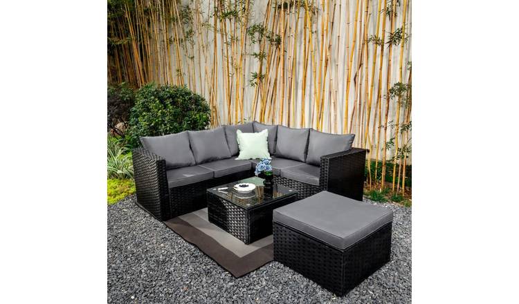 Furniture Maxi Rattan Effect 6 Seater Sofa Set - Black