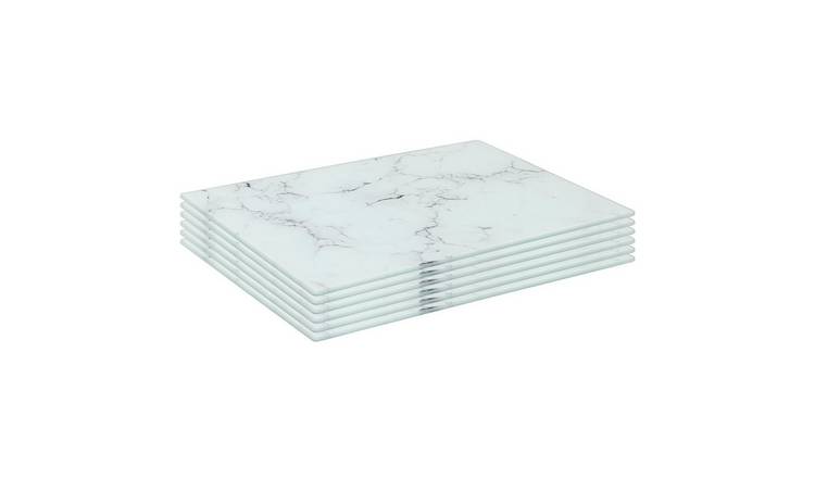 Harbour Housewares White Marble Glass Placemats - Set of 6 - 30 x 20cm