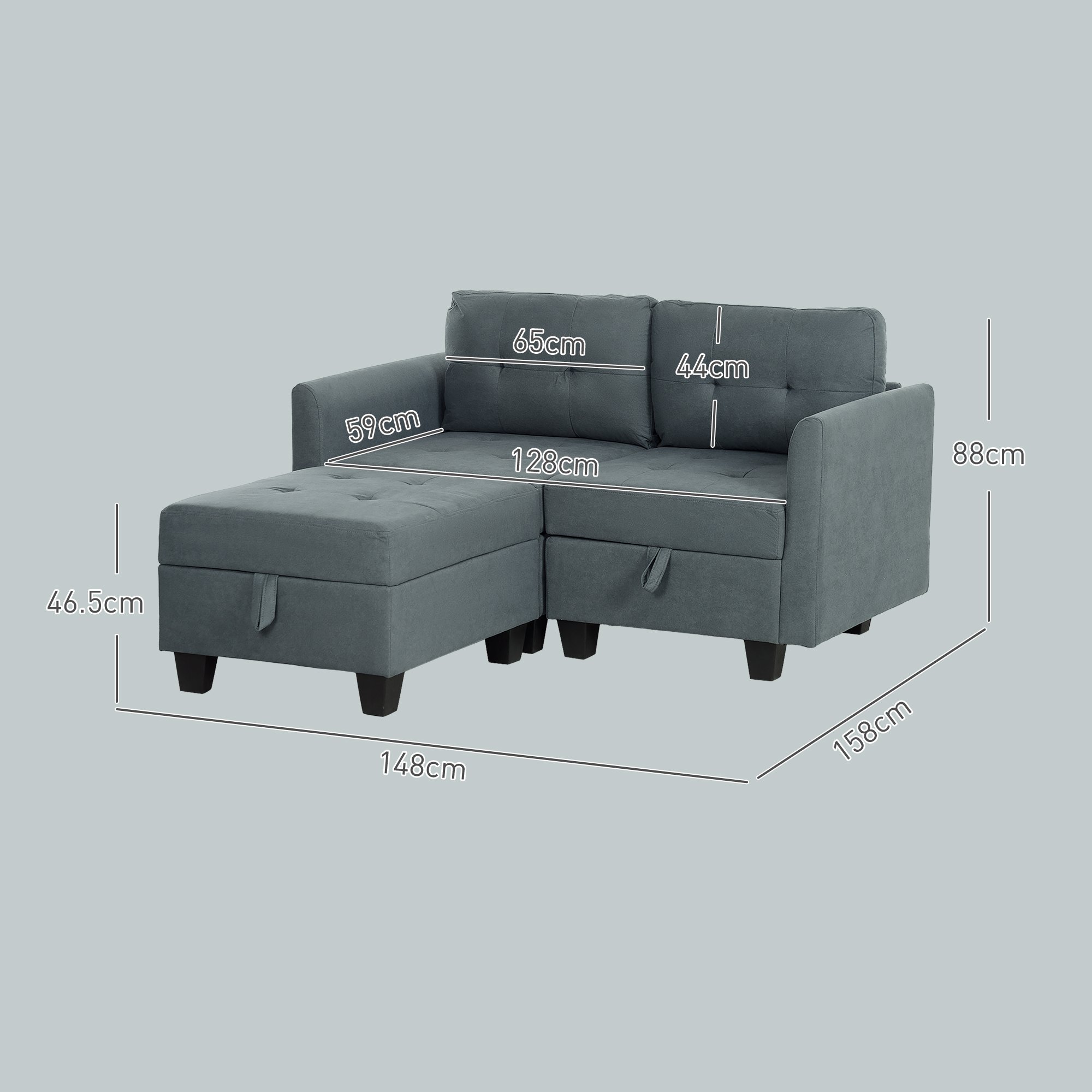 HOMCOM 2 Seater Wooden Tufted Sofa for Living Room - Dark Grey - Image 6