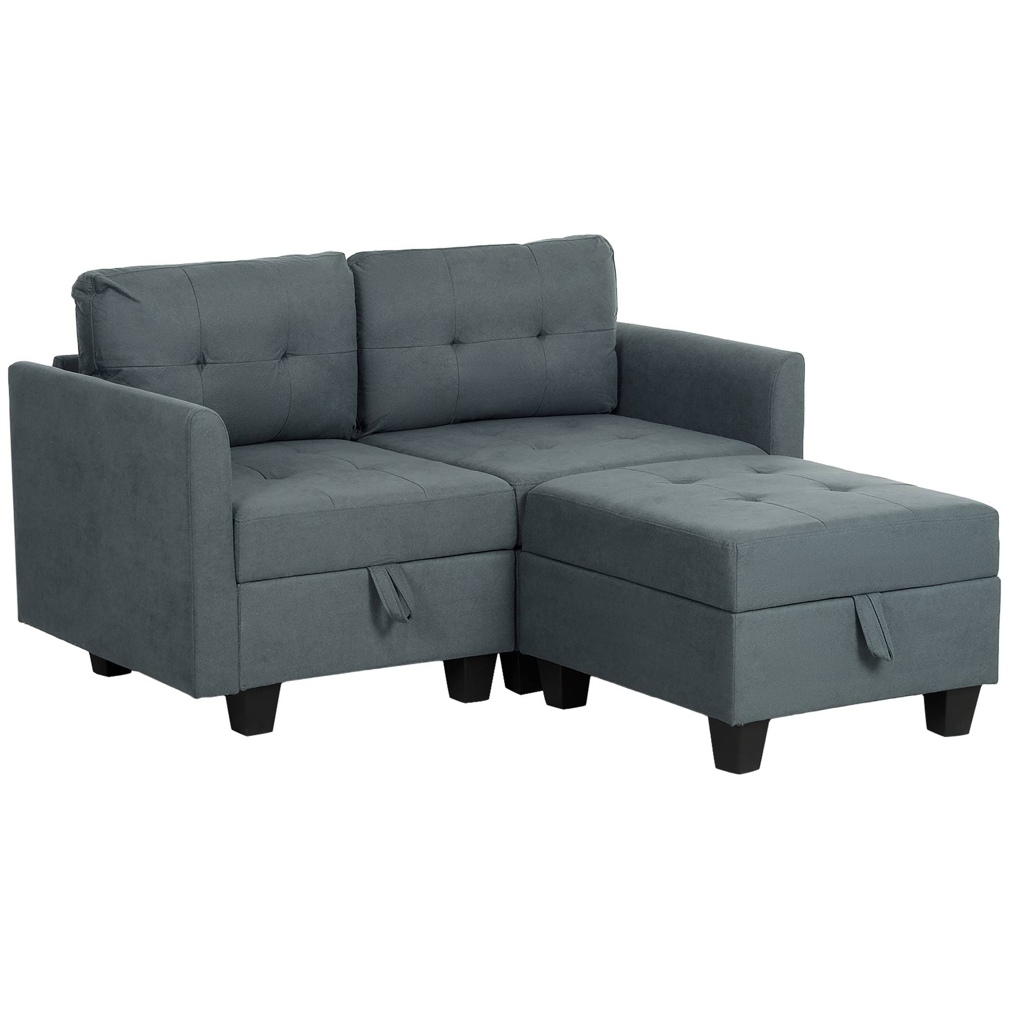 HOMCOM 2 Seater Wooden Tufted Sofa for Living Room - Dark Grey - Image 1