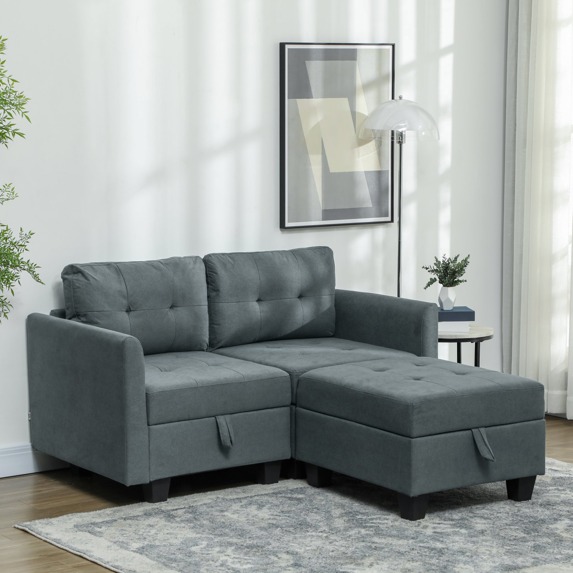 HOMCOM 2 Seater Wooden Tufted Sofa for Living Room - Dark Grey - Image 2