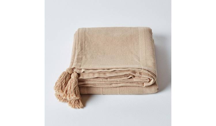 Homescapes Cotton Rajput Ribbed Throw - 150 x 200 cm - Beige