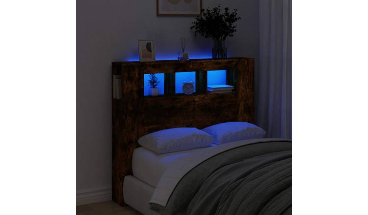 Walplus Engineered Wood LED Headboard - Dark Oak - 120 x 18.5 x 103.5 cm