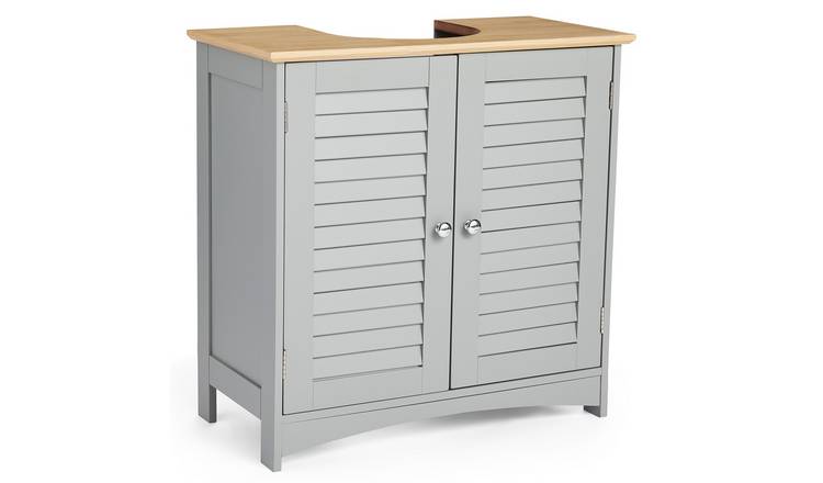 VonHaus 2 Shelf Under Sink Bathroom Cabinet - Grey & Wood Effect