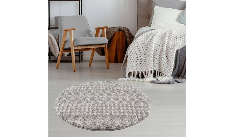 The Rugs Grey Moroccan Shaggy Tribal Round Rug - 120cm