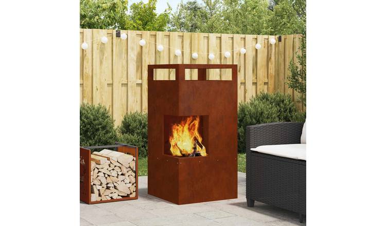 Walplus Rectangular Steel Fire Pit Weathering - Brown - 50 x 50 x 100 cm