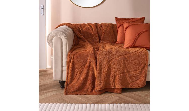 OHS Tufted Teddy Contour Blanket Throw 125 x 150cm - Rust