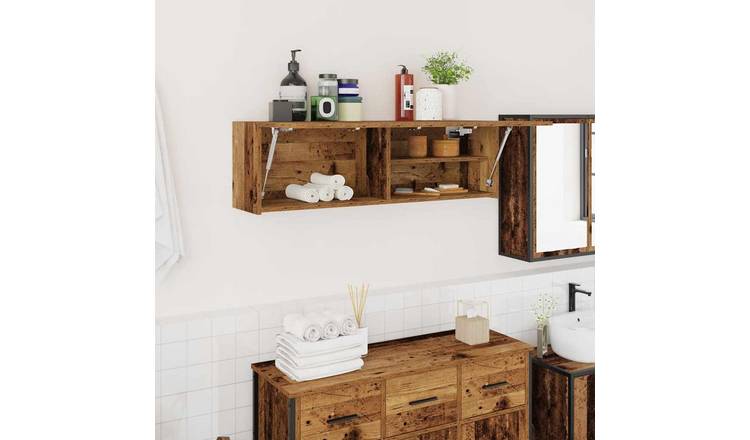 Walplus Engineered Wood Bathroom Wall Cabinet - Old Wood - 100 x 25 x 30 cm