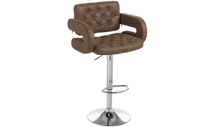 HOMCOM PU Leather Bar Stool with Extra Large Seat and Back - Coffee