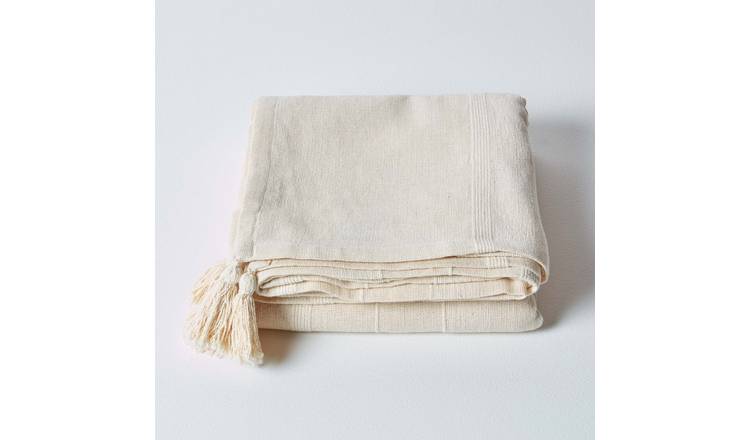Homescapes Cotton Rajput Ribbed Throw - 225 x 255 cm - Natural