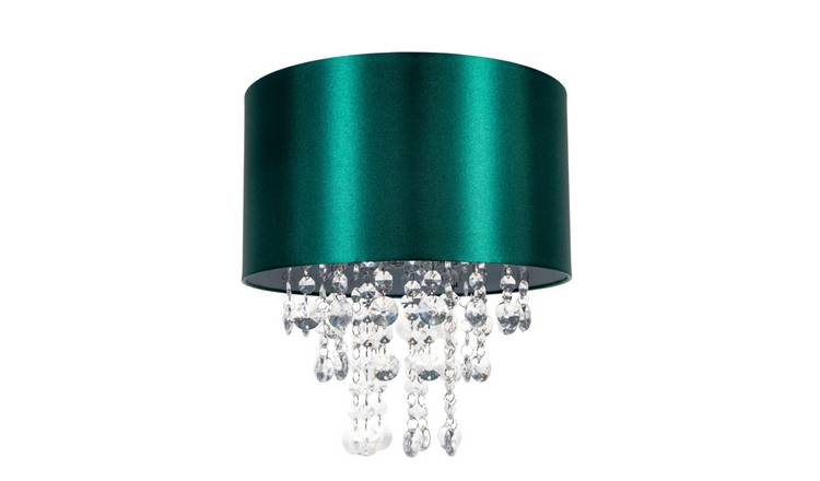 Happy Homewares Dark Green Satin Fabric with Acrylic Pendant Shade - 30cm