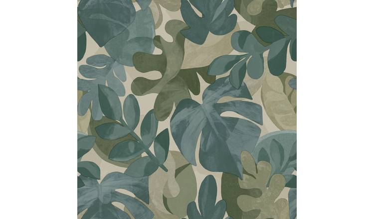 Grandeco Boutique Retro Leaf PVC-free Eco Wallpaper - Green
