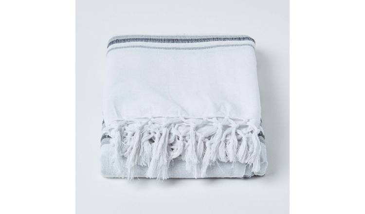 Homescapes Cotton Morocco Striped Throw - 255 x 360 cm - Monochrome