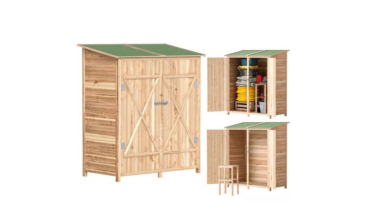Outsunny Fir Wood Lockable Felt Roof Garden Shed – Natural