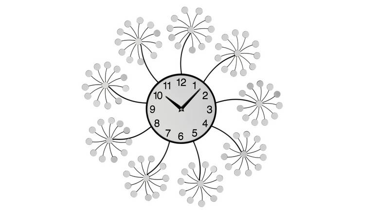 Orsina Mirrored 60cm Dia Floret Wall Clock - Silver