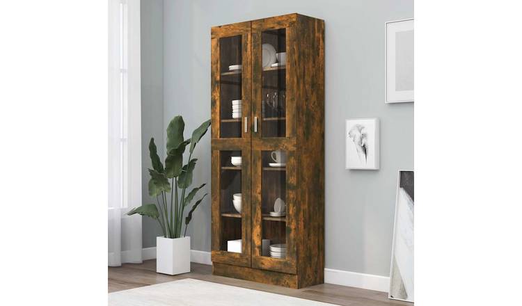 Walplus 5 Compartment Display Cabinet - Dark Oak - 82.5 x 30.5 x 185 cm