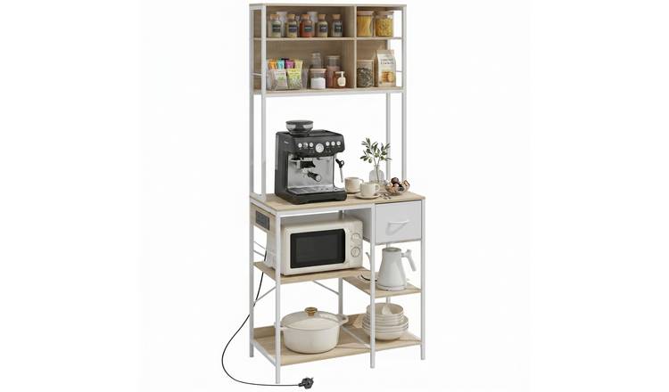 HOMCOM 6 Hooks Storage Shelves Kitchen Baker Rack - Oak