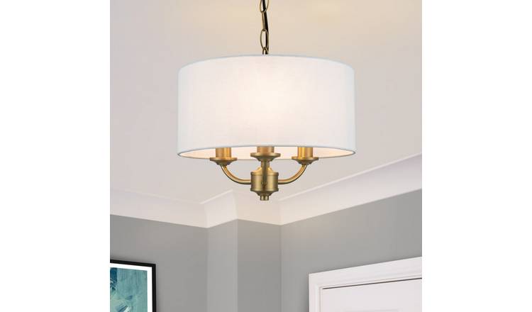 Cosylyte Winston 3 Light Classic Faux Linen Outer Shade Pendant Light - Brass
