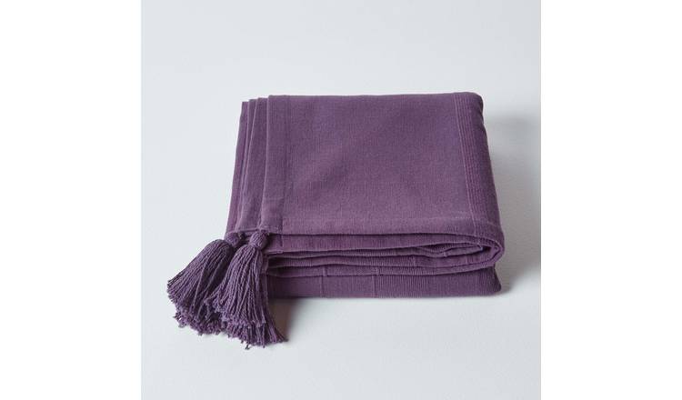 Homescapes Cotton Rajput Ribbed Throw - 225 x 255 cm - Purple