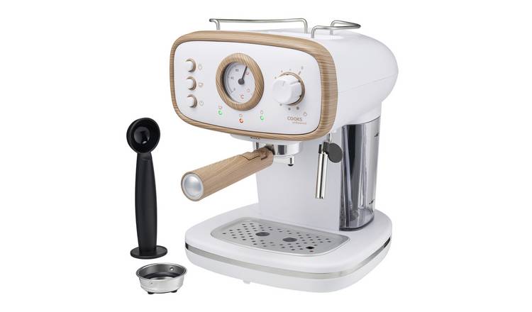 Cooks Professional Retro Espresso Machine 1.2L with Steam Wand - Nordic White