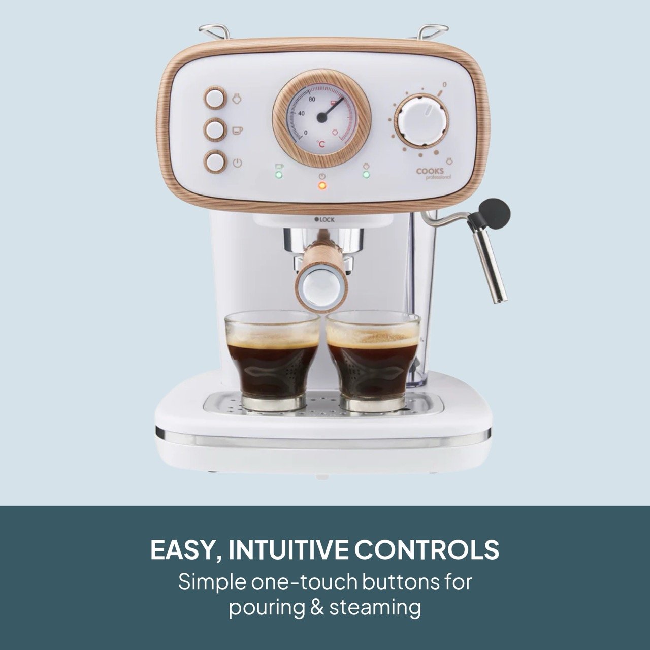 Cooks Professional Retro Espresso Machine 1.2L with Steam Wand - Nordic White - Image 3