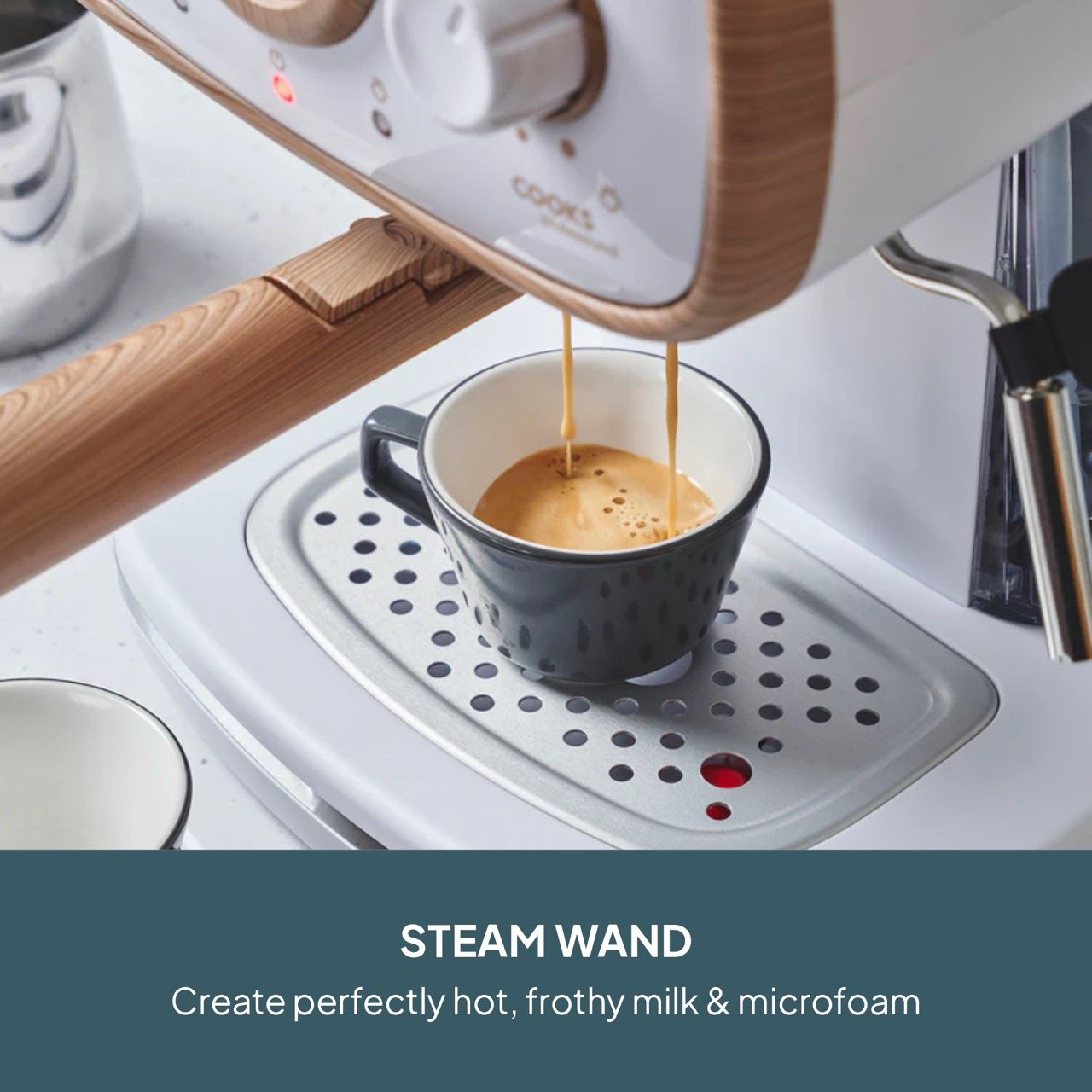 Cooks Professional Retro Espresso Machine 1.2L with Steam Wand - Nordic White - Image 4