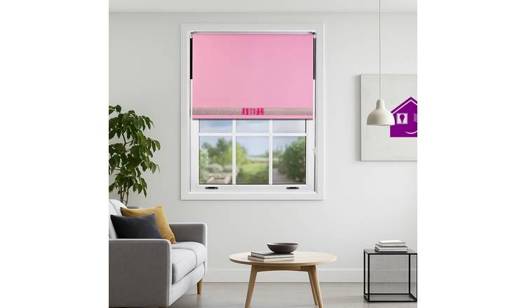 Furnished Pink Blackout Roller Blind Diamante Strip and Bow - 90 x 165cm