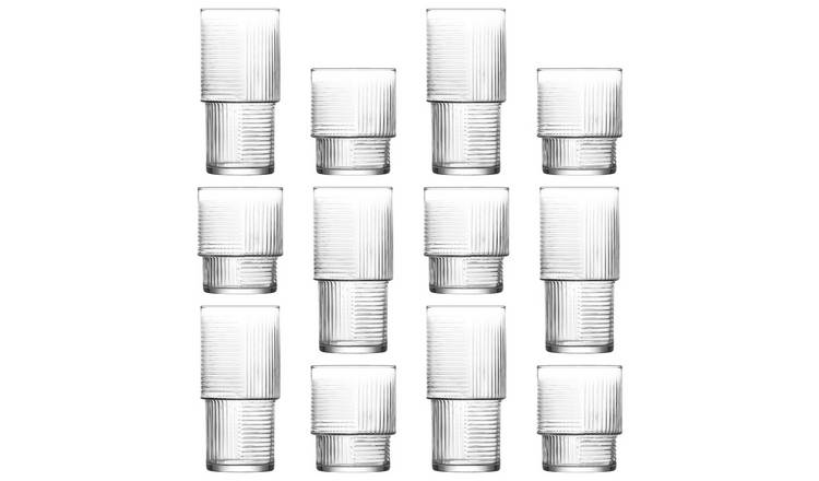 LAV 12pc Helen Stacking Highball Glasses & Whisky Tumblers Set