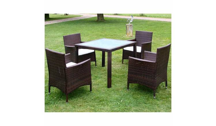 Walplus 5 Piece Poly Rattan Outdoor Dining Set - Brown - 90 x 90 cm