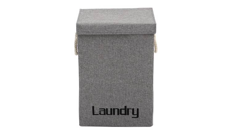 Living and Home Linen Laundry Basket with Handles - Grey