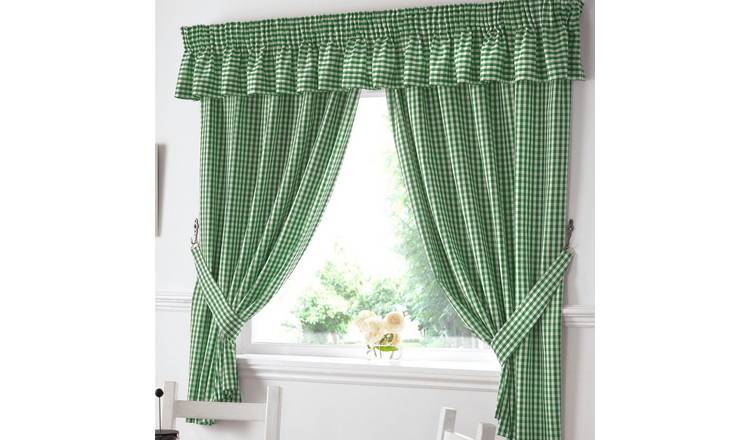 Alan Symonds Gingham Pencil Pleat Curtains - Green - 117 x 107cm